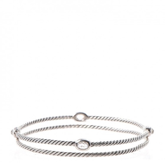 David Yurman Sterling Silver Crystal Color Classics Cable Bangle Bracelet - Picture 5 of 8